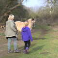 Rachel and Anna pass a pony, Redgrave and Lopham Fen, Suffolk Border - 11th March 2017