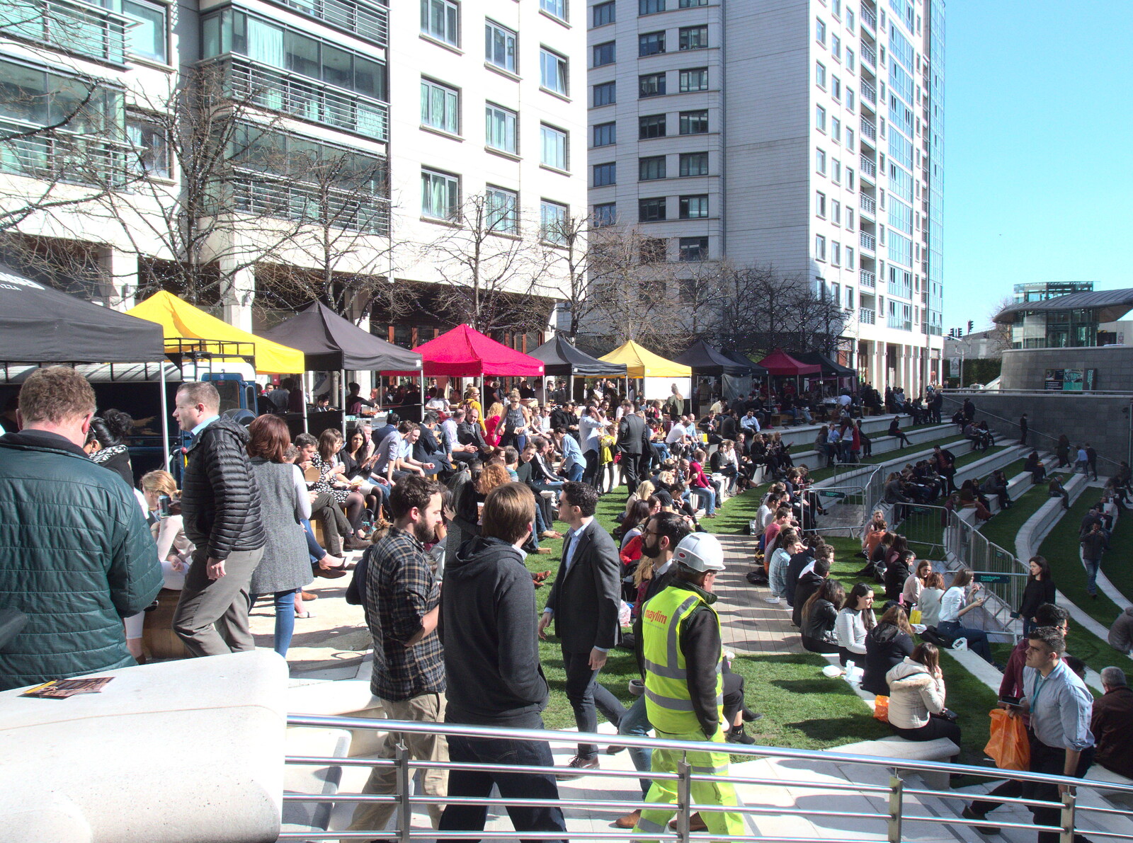 Food stalls and people are out in Sheldon Square from Digger Action and other March Miscellany, Suffolk and London - 21st March 2017
