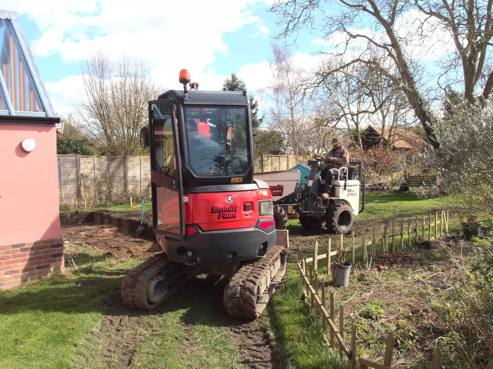 A digger comes to churn the garden up, from Digger Action and other March Miscellany, Suffolk and London - 21st March 2017