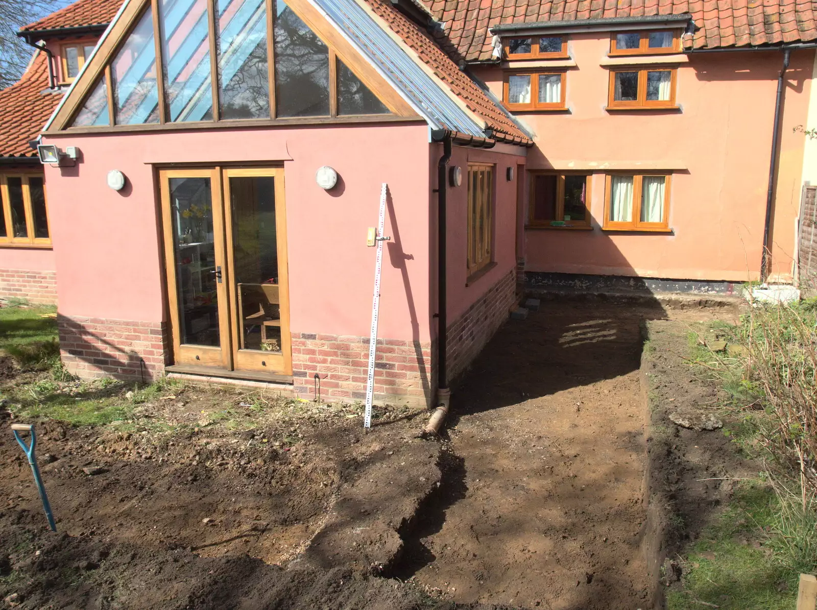 A new patio is dug, from Digger Action and other March Miscellany, Suffolk and London - 21st March 2017