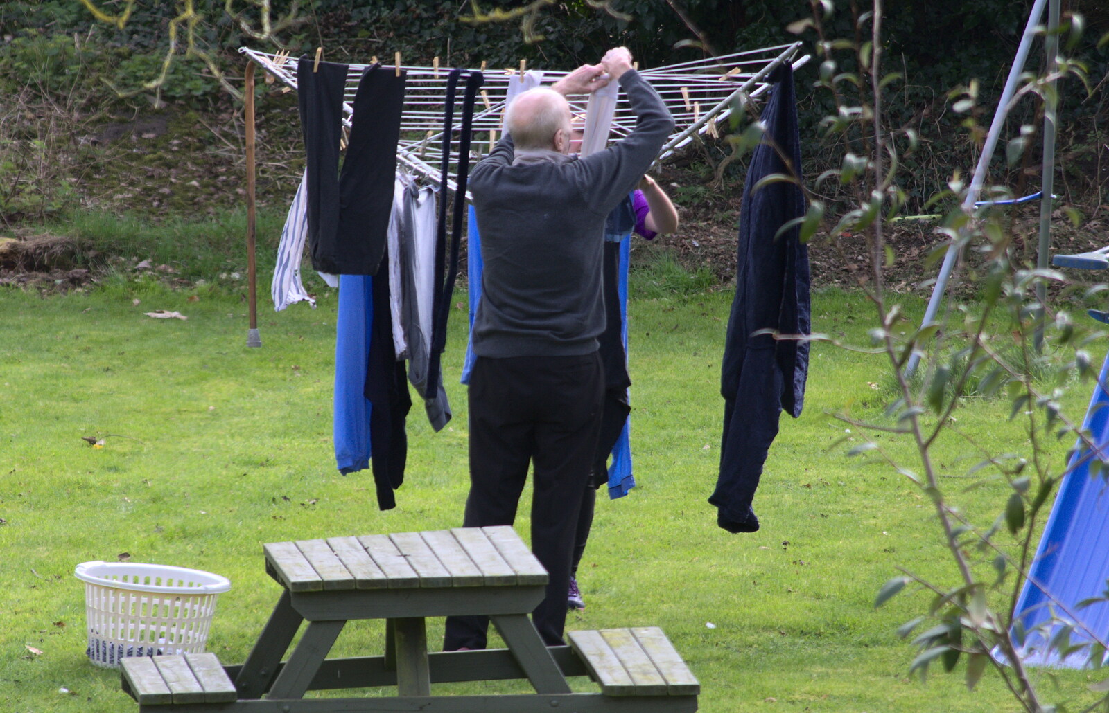 Grandad at the washing line from Digger Action and other March Miscellany, Suffolk and London - 21st March 2017