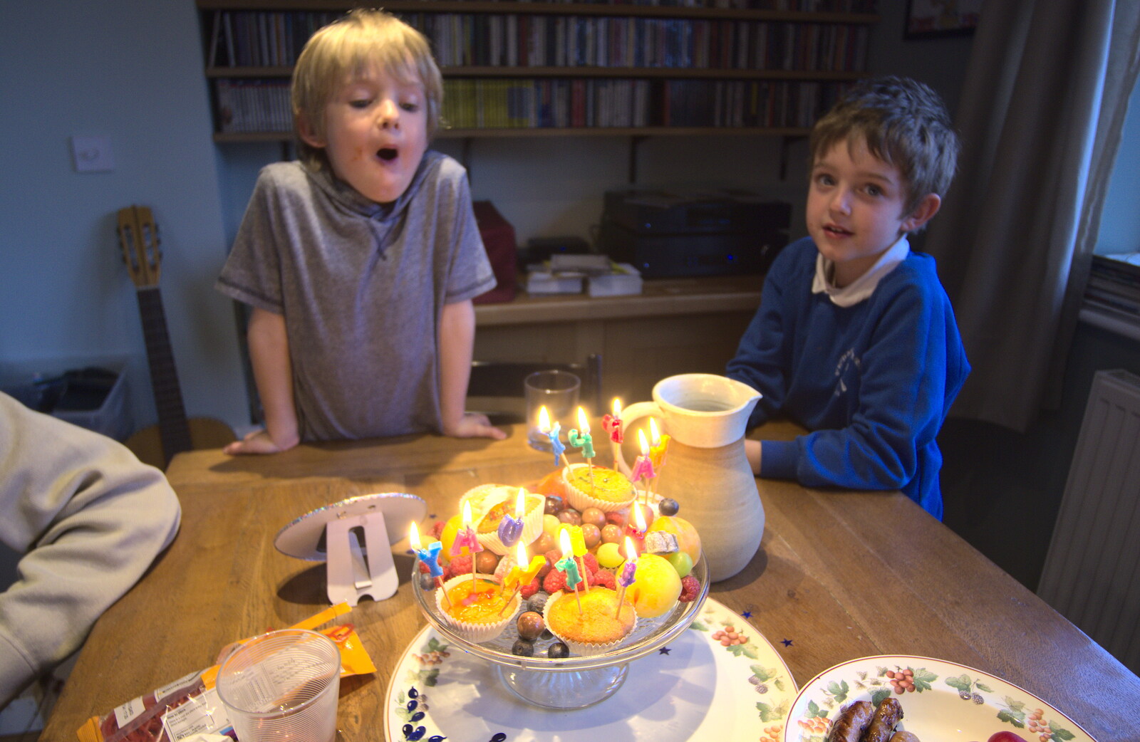 Harry blows birthday candles out from Digger Action and other March Miscellany, Suffolk and London - 21st March 2017