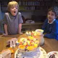 Harry blows birthday candles out, Digger Action and other March Miscellany, Suffolk and London - 21st March 2017