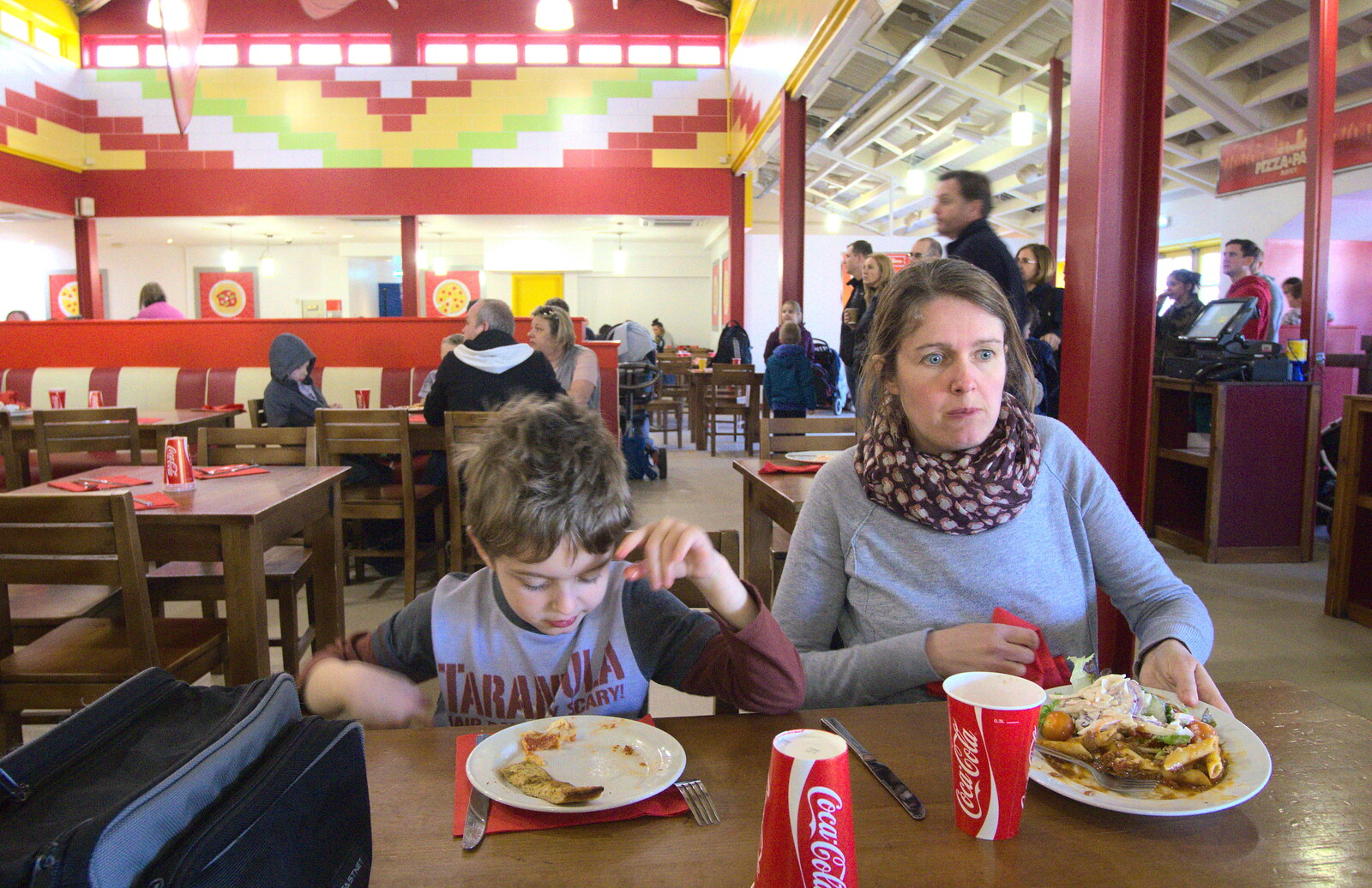 Fred and Isobel in the canteen from A Trip to Legoland, Windsor, Berkshire - 25th March 2017