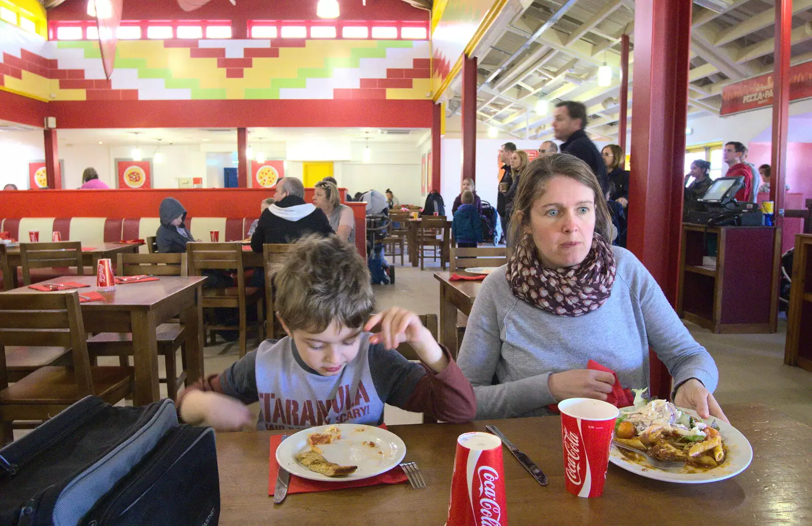 Fred and Isobel in the canteen, from A Trip to Legoland, Windsor, Berkshire - 25th March 2017