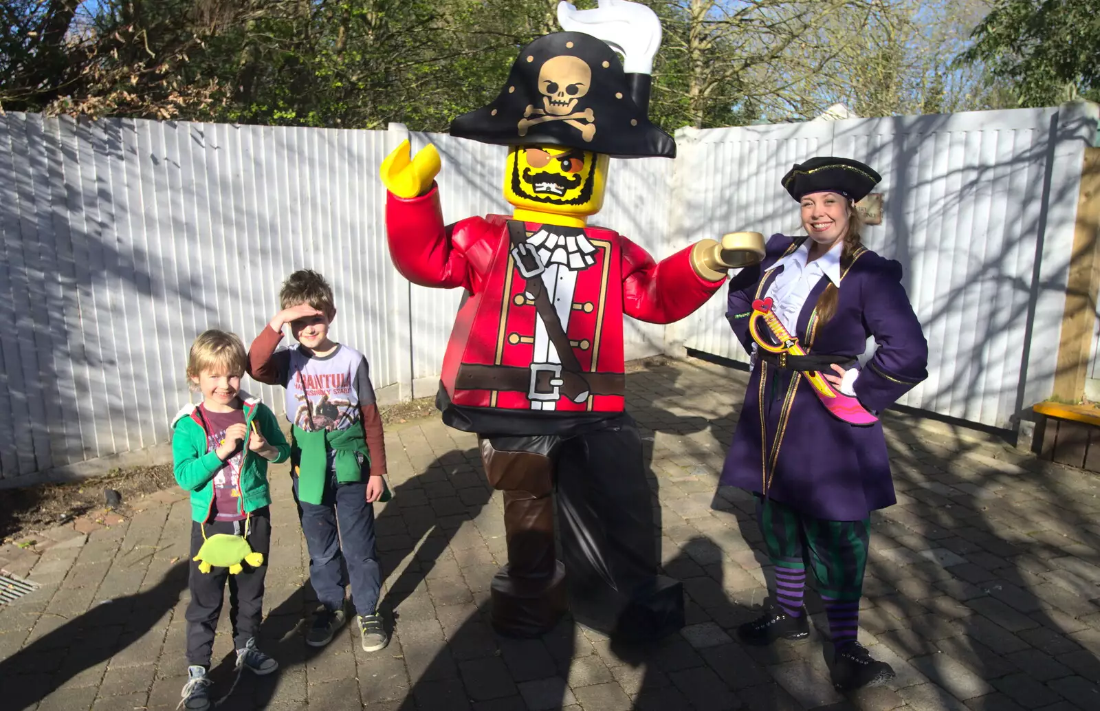 The boys meet the Lego pirate captain, from A Trip to Legoland, Windsor, Berkshire - 25th March 2017