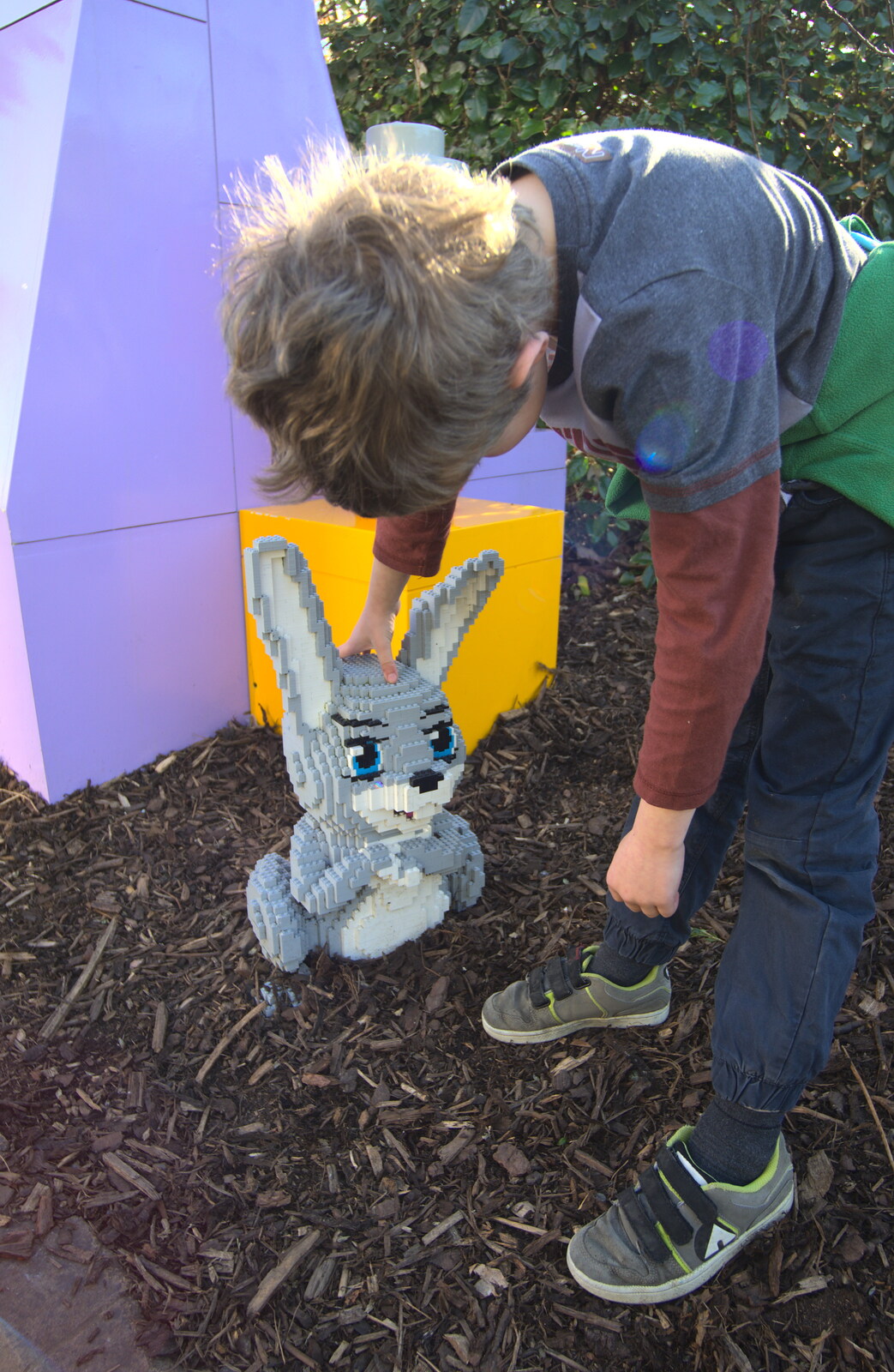 Fred pokes a Lego rabbit from A Trip to Legoland, Windsor, Berkshire - 25th March 2017