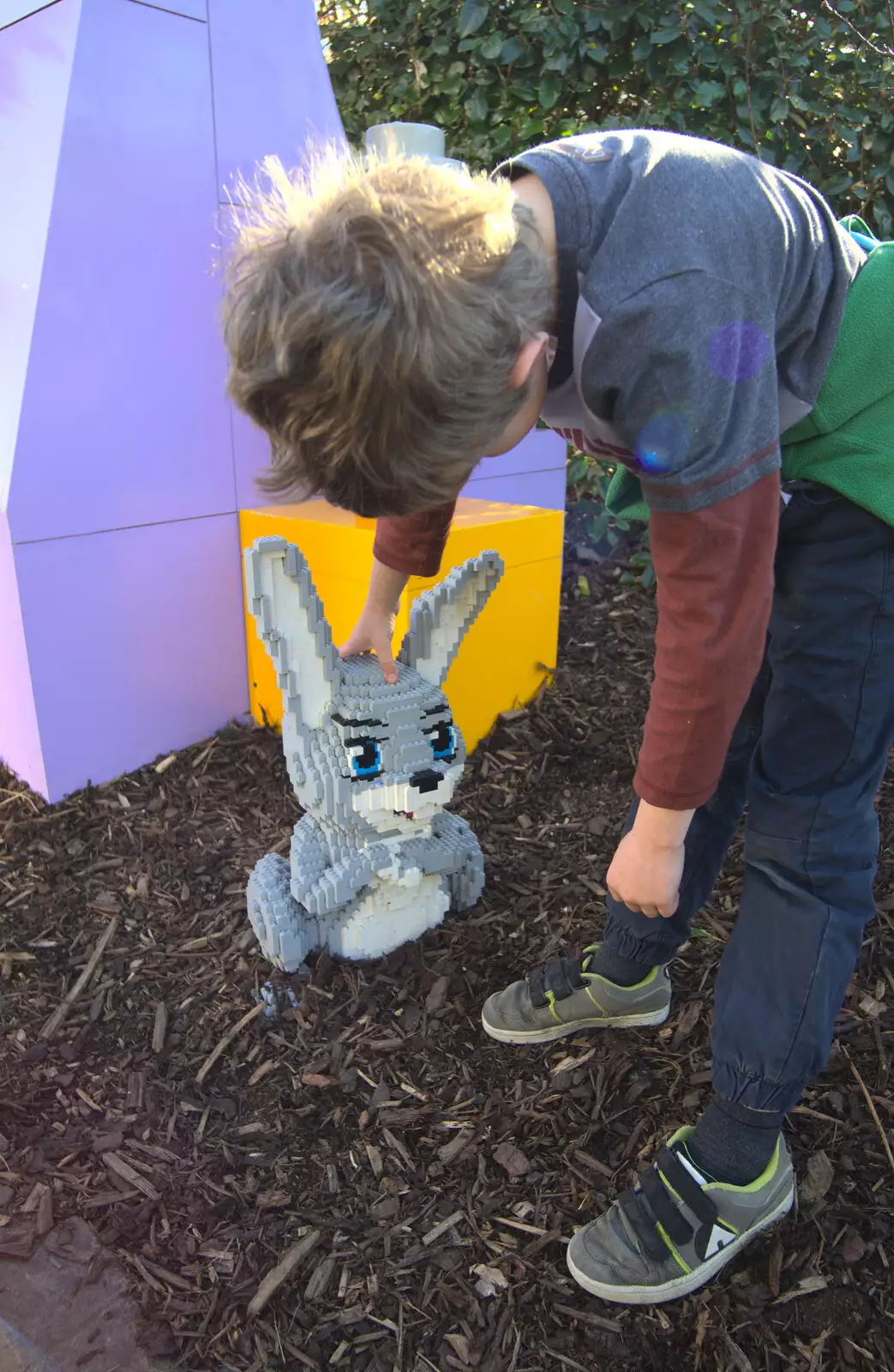 Fred pokes a Lego rabbit, from A Trip to Legoland, Windsor, Berkshire - 25th March 2017