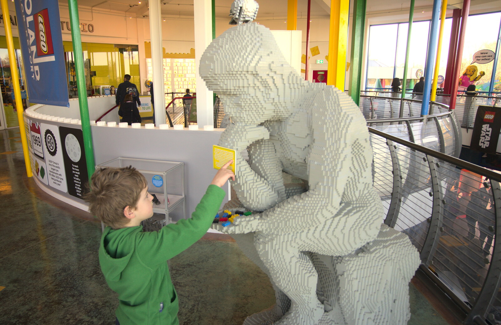 Fred reads about 'The Thinker' from A Trip to Legoland, Windsor, Berkshire - 25th March 2017
