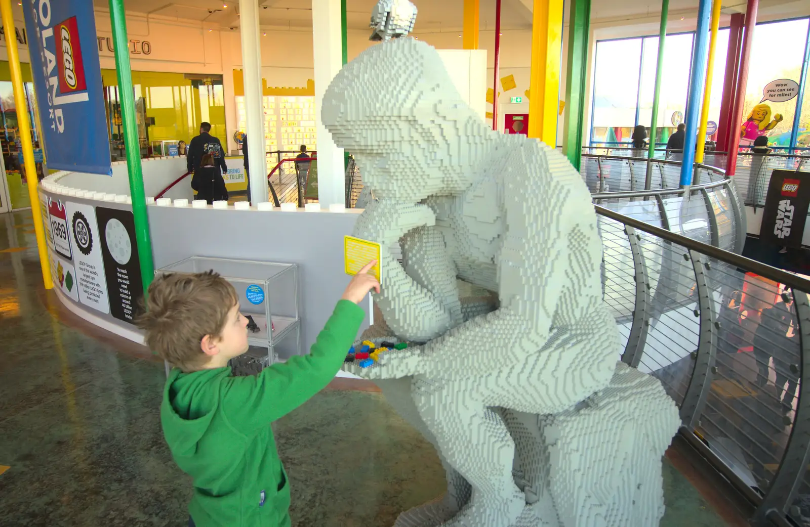 Fred reads about 'The Thinker', from A Trip to Legoland, Windsor, Berkshire - 25th March 2017