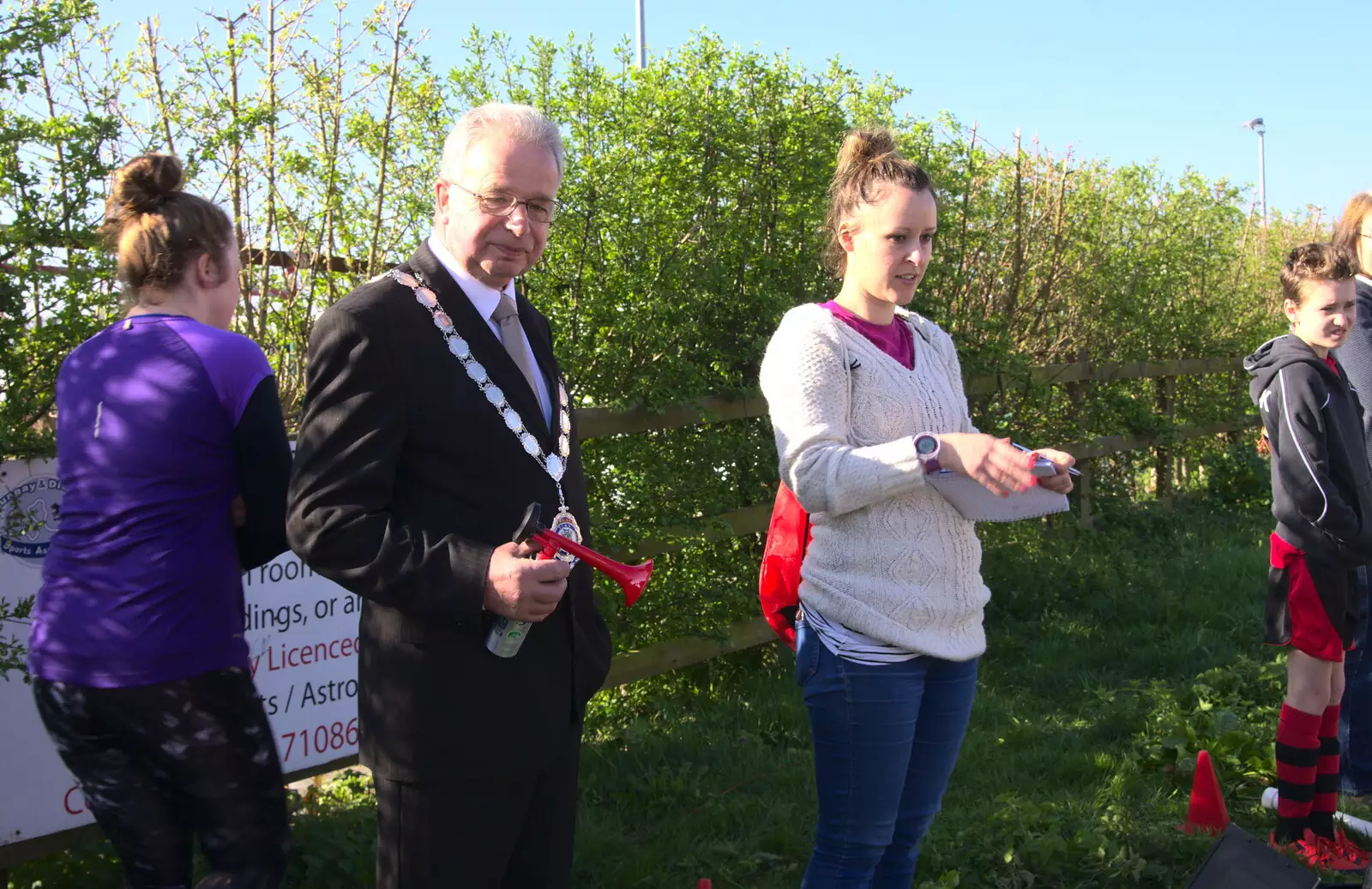 The mayor's got an air horn ready, from The Black Dog Festival of Running, Bungay, Suffolk - 2nd April 2017