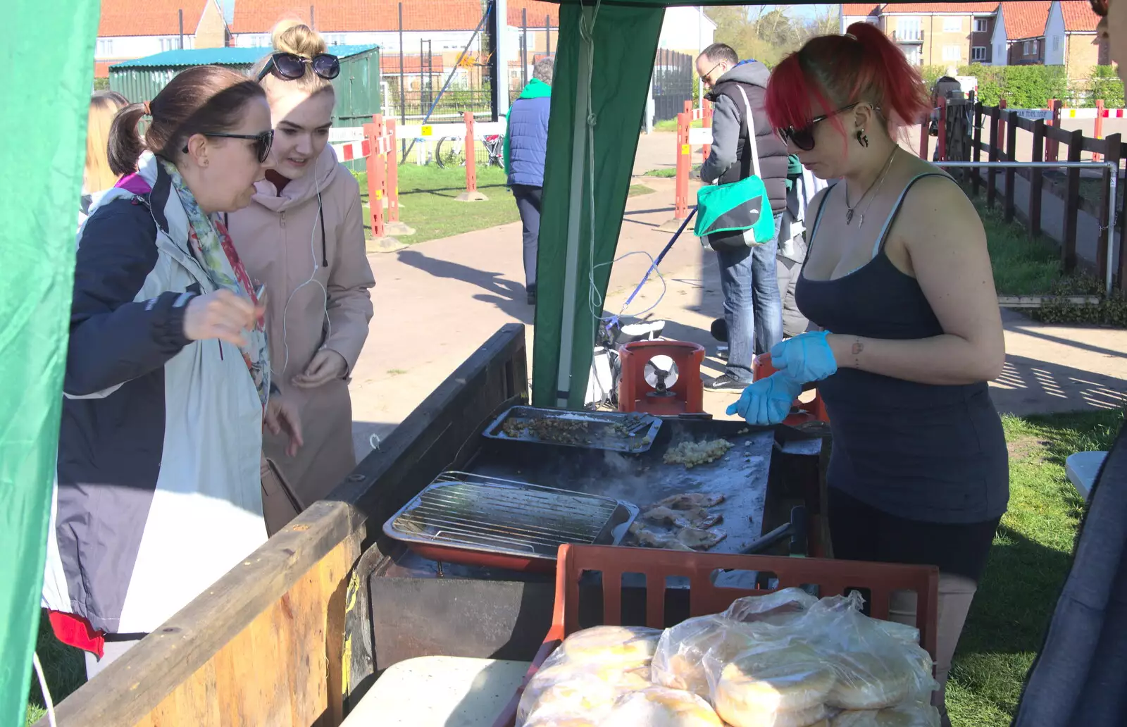 Nosher and the boys get burgers and bacon rolls, from The Black Dog Festival of Running, Bungay, Suffolk - 2nd April 2017