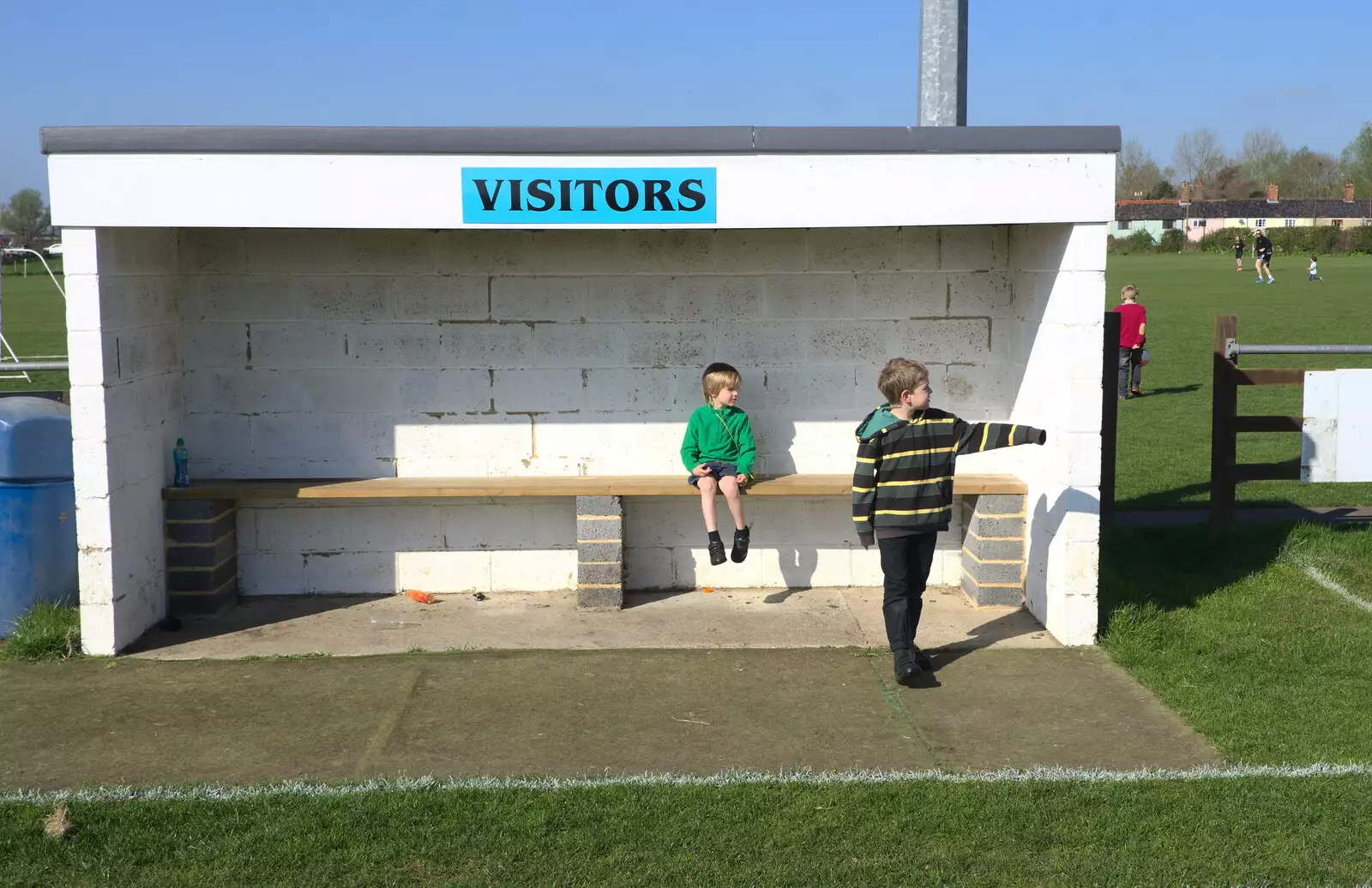 Harry and Fred in the dugout, from The Black Dog Festival of Running, Bungay, Suffolk - 2nd April 2017