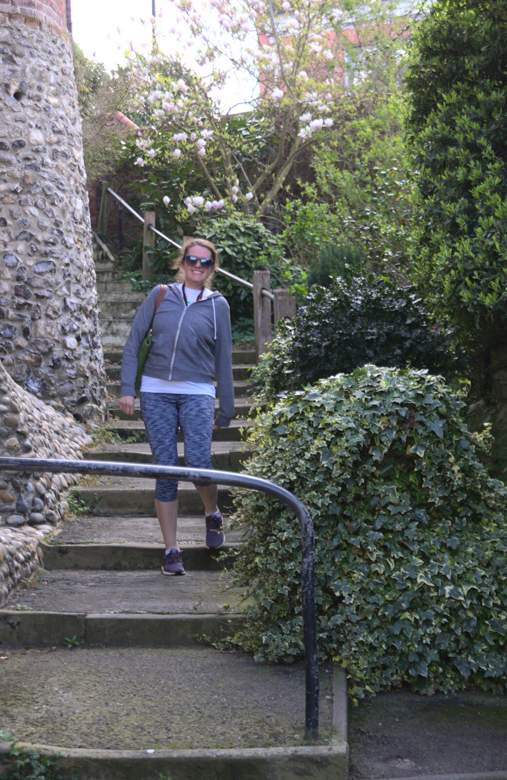 Isobel, with a gammy leg, walks down the steps from A Postcard from Beccles, Suffolk - 2nd April 2017