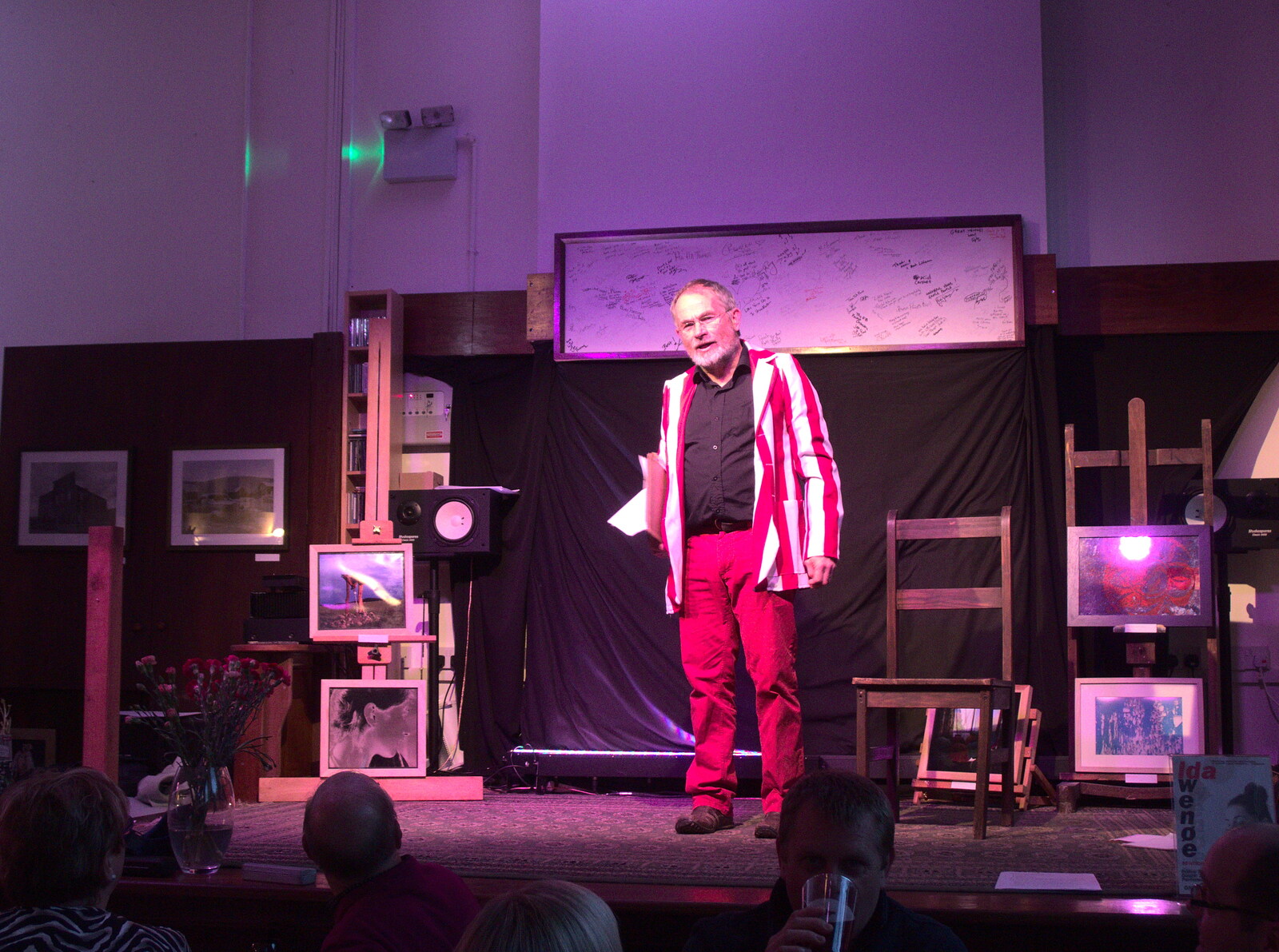 The emcee does some talking from Comedy Night, and a Village Yard Sale, Eye and Brome, Suffolk - 8th April 2017