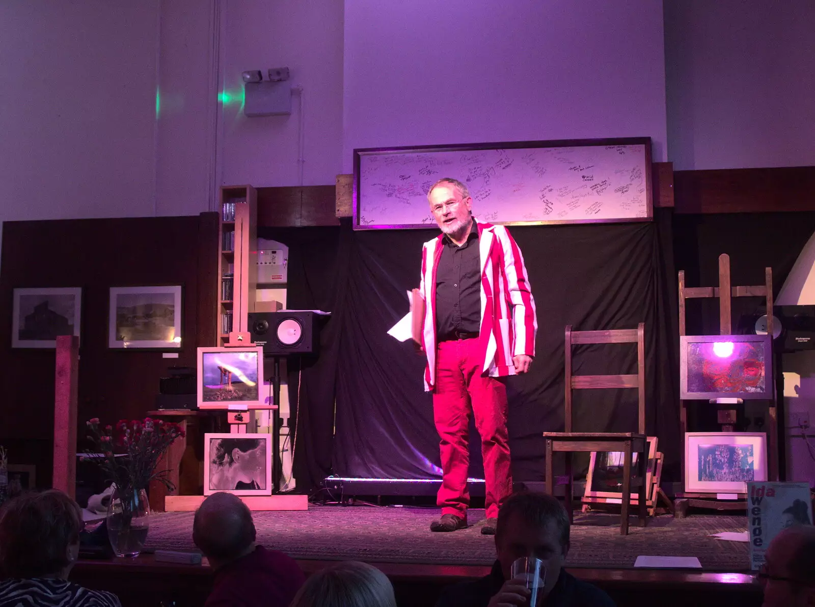 The emcee does some talking, from Comedy Night, and a Village Yard Sale, Eye and Brome, Suffolk - 8th April 2017