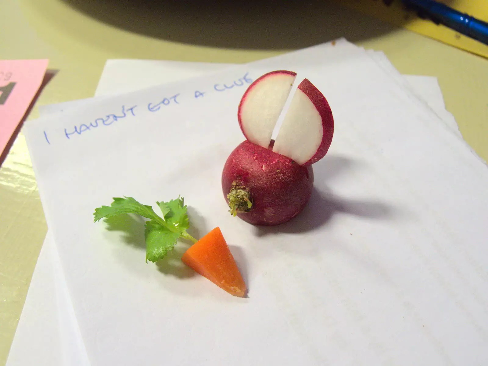 Vegetable art, with a radish rabbit, from Comedy Night, and a Village Yard Sale, Eye and Brome, Suffolk - 8th April 2017