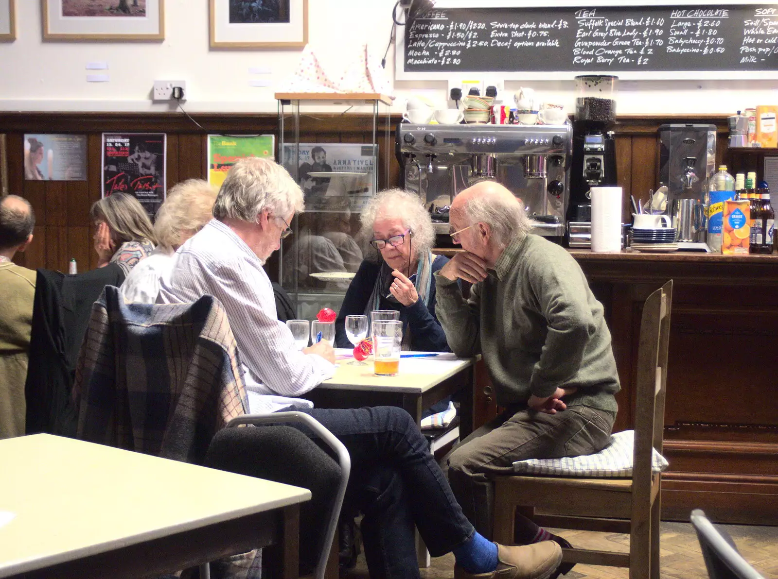 The serious quiz table gets stuck in, from Comedy Night, and a Village Yard Sale, Eye and Brome, Suffolk - 8th April 2017