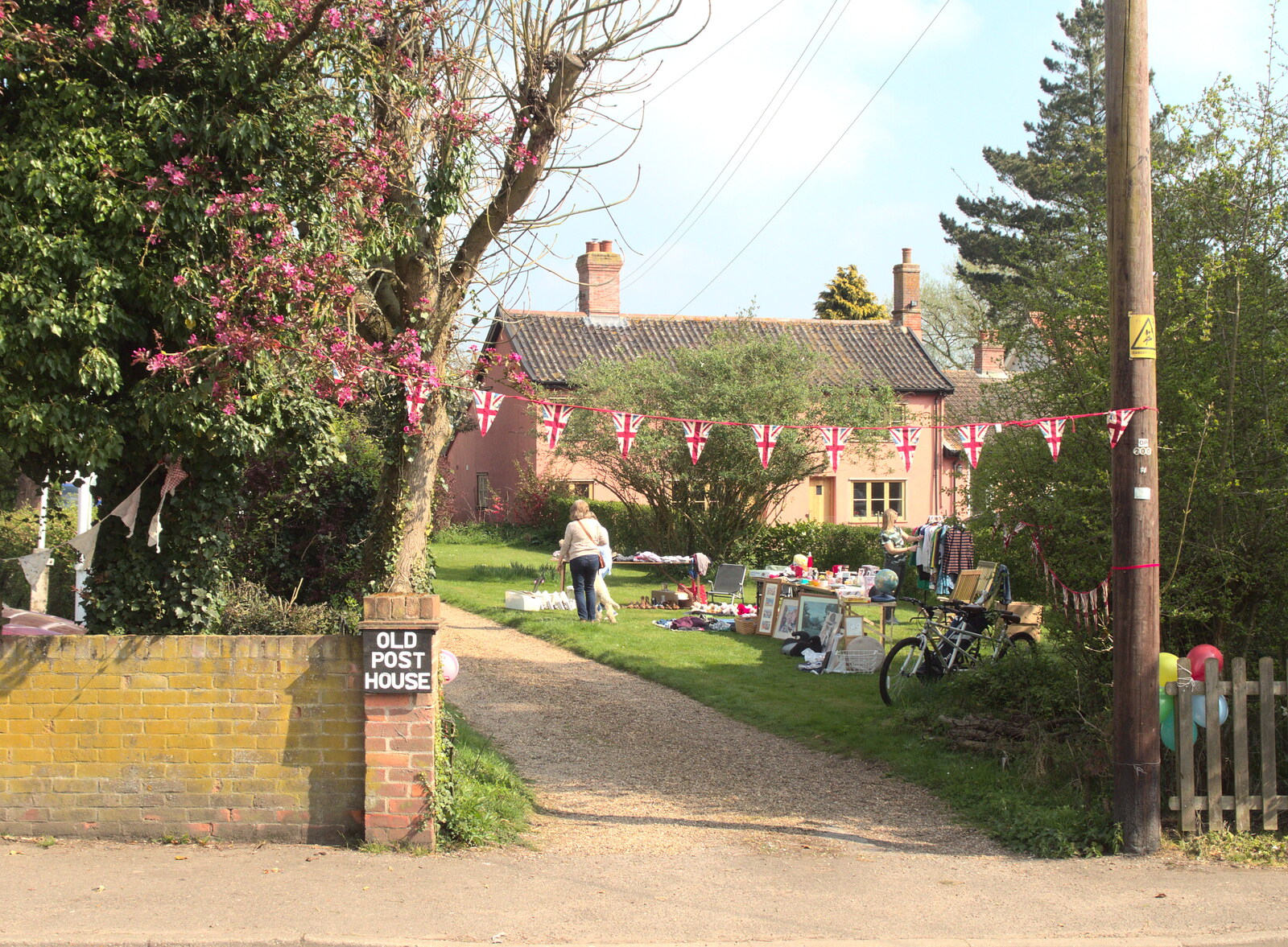 Bunting near the old Post Office from Comedy Night, and a Village Yard Sale, Eye and Brome, Suffolk - 8th April 2017