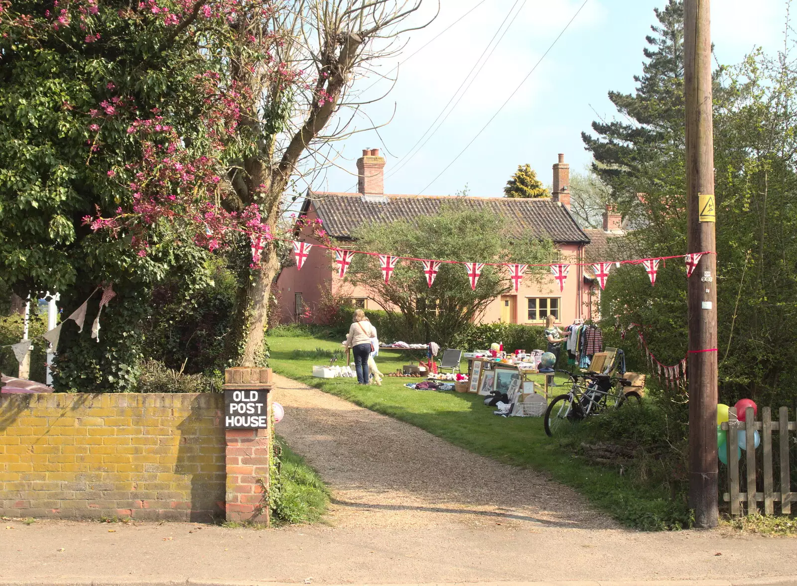 Bunting near the old Post Office, from Comedy Night, and a Village Yard Sale, Eye and Brome, Suffolk - 8th April 2017