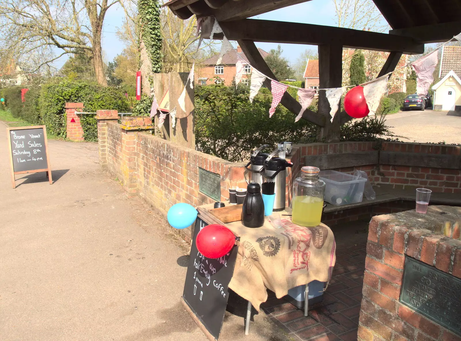 There are refreshments in the memorial shelter, from Comedy Night, and a Village Yard Sale, Eye and Brome, Suffolk - 8th April 2017