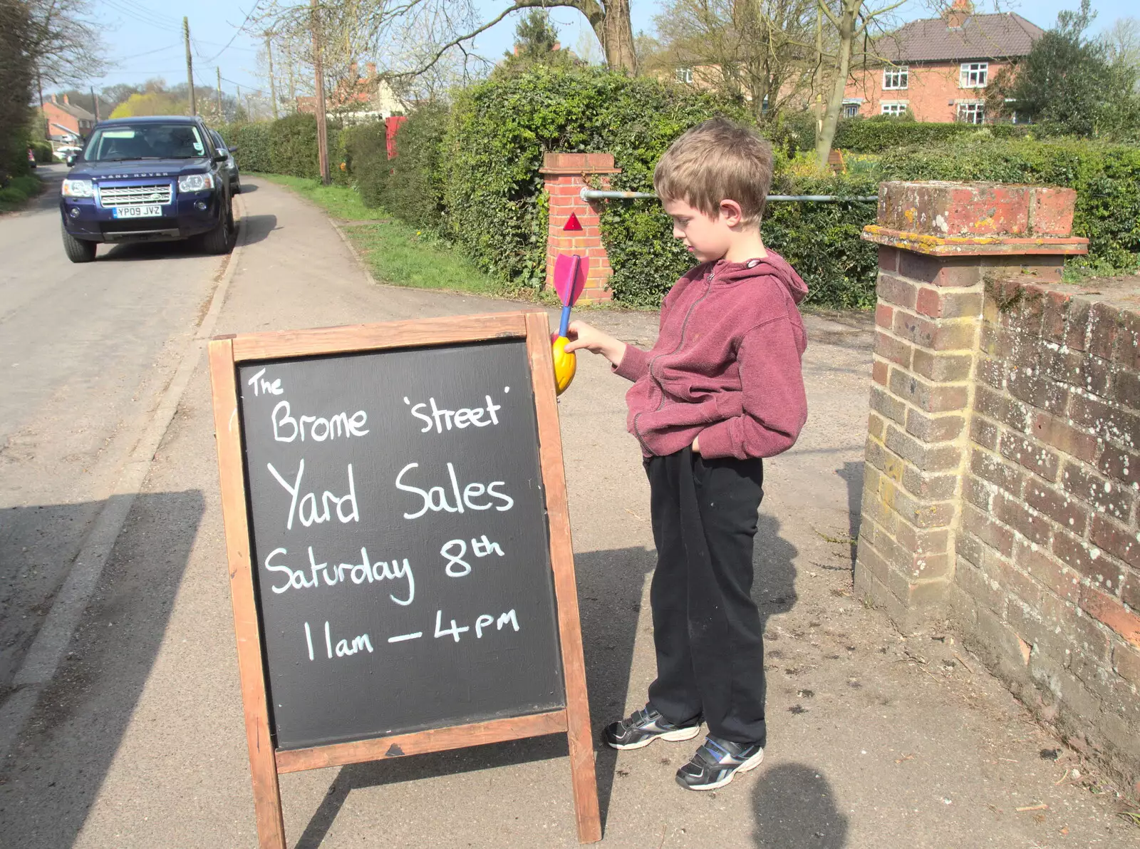 Fred's got a whistling foam bomb, from Comedy Night, and a Village Yard Sale, Eye and Brome, Suffolk - 8th April 2017