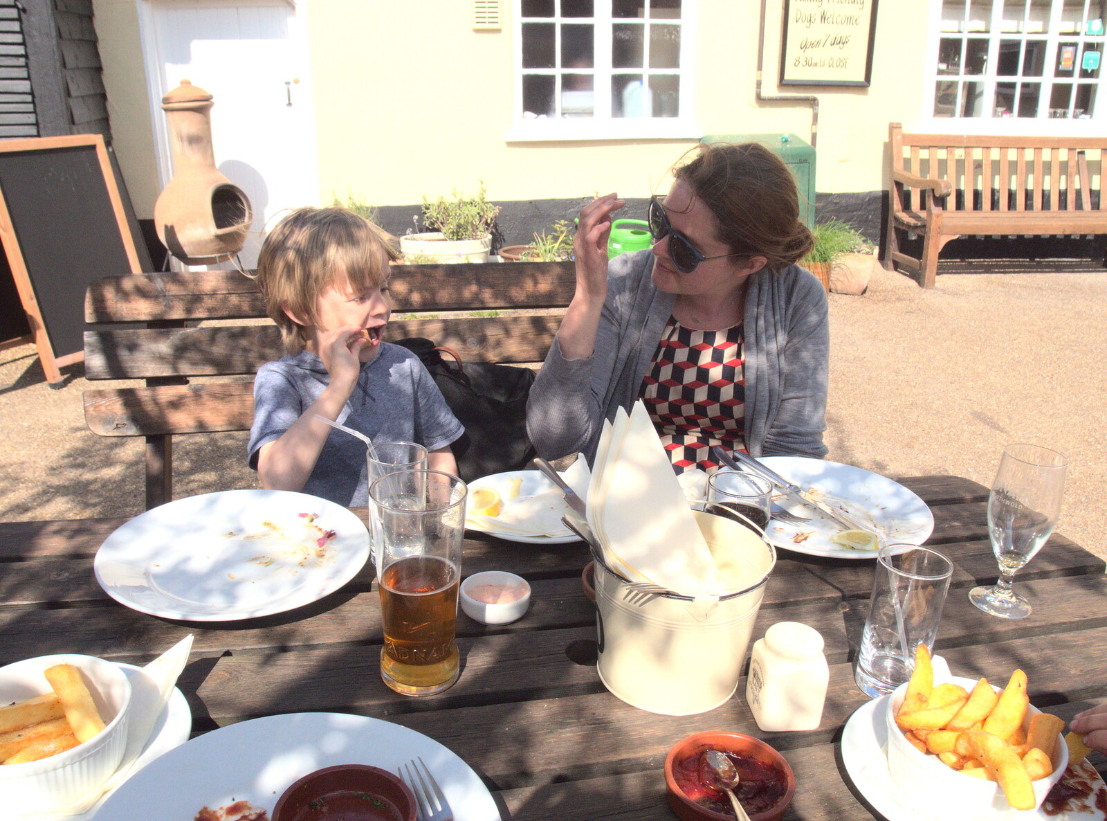 Chips for lunch at the Queen's Head in Eye from Cycling to Bigod's Castle, Eye, Suffolk - 9th April 2017