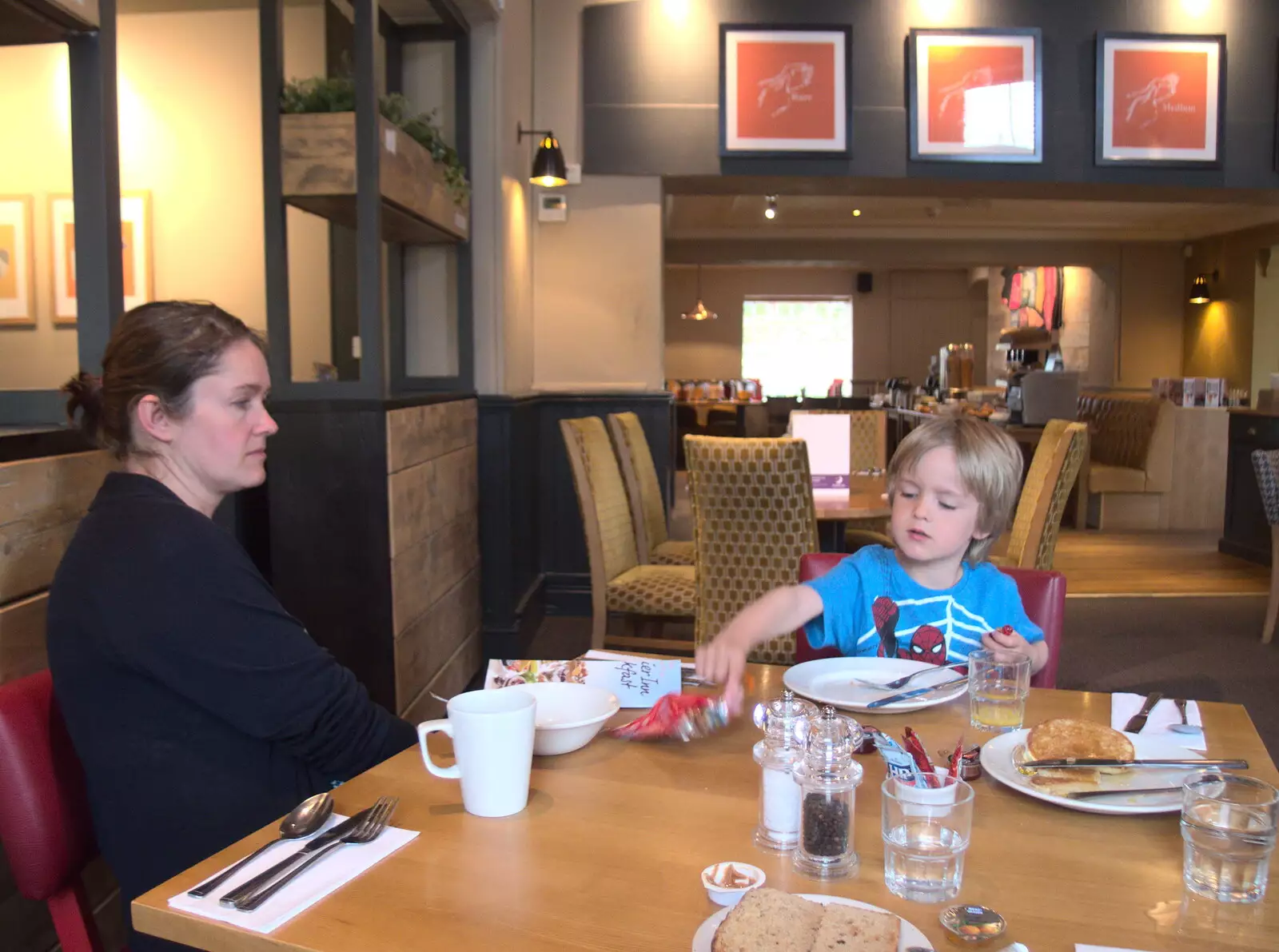 Harry at breakfast, from Grandma J's and a Day on the Beach, Spreyton and Exmouth, Devon - 13th April 2017