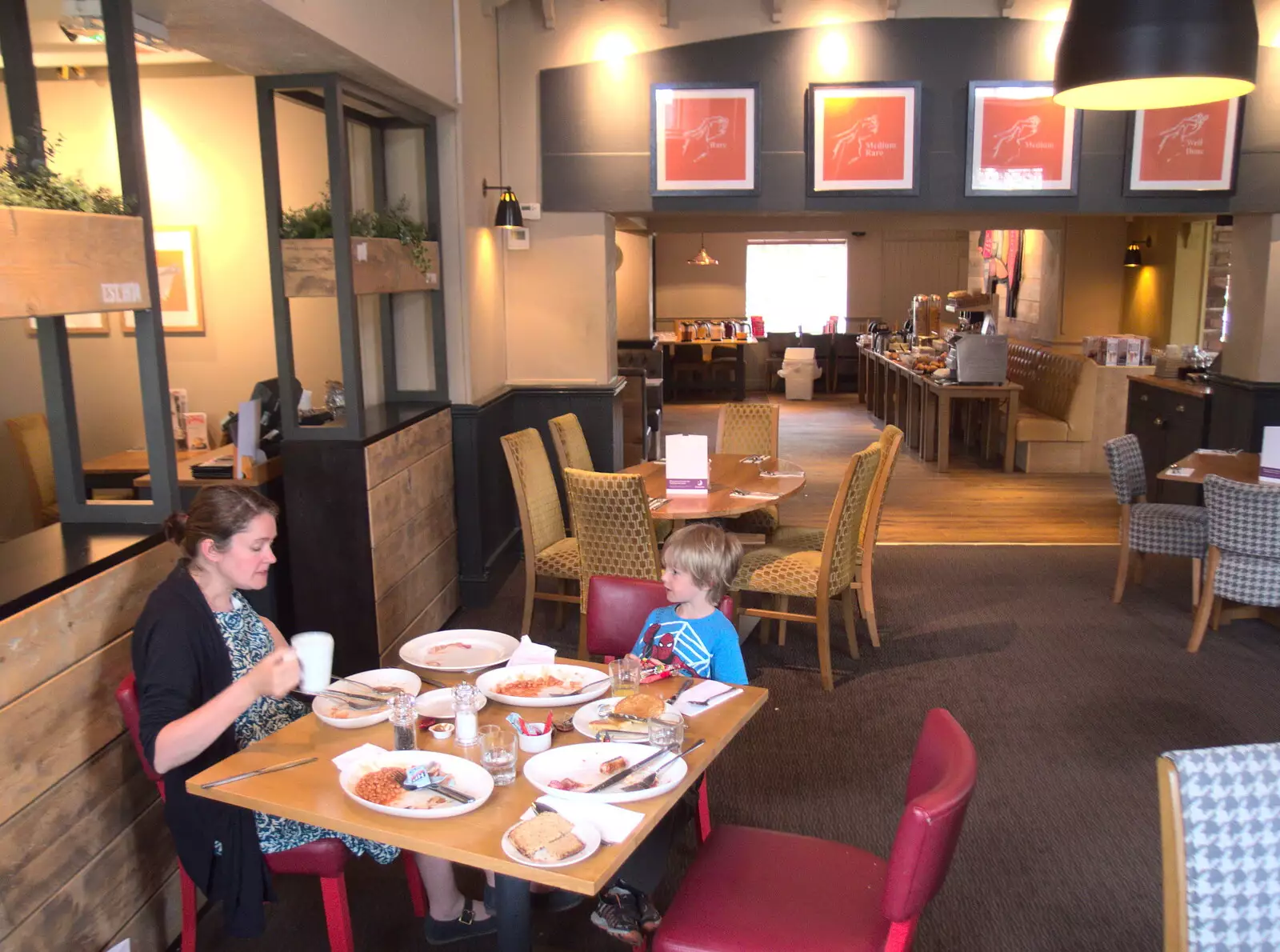 Isobel and Harry do breakfast, from Grandma J's and a Day on the Beach, Spreyton and Exmouth, Devon - 13th April 2017