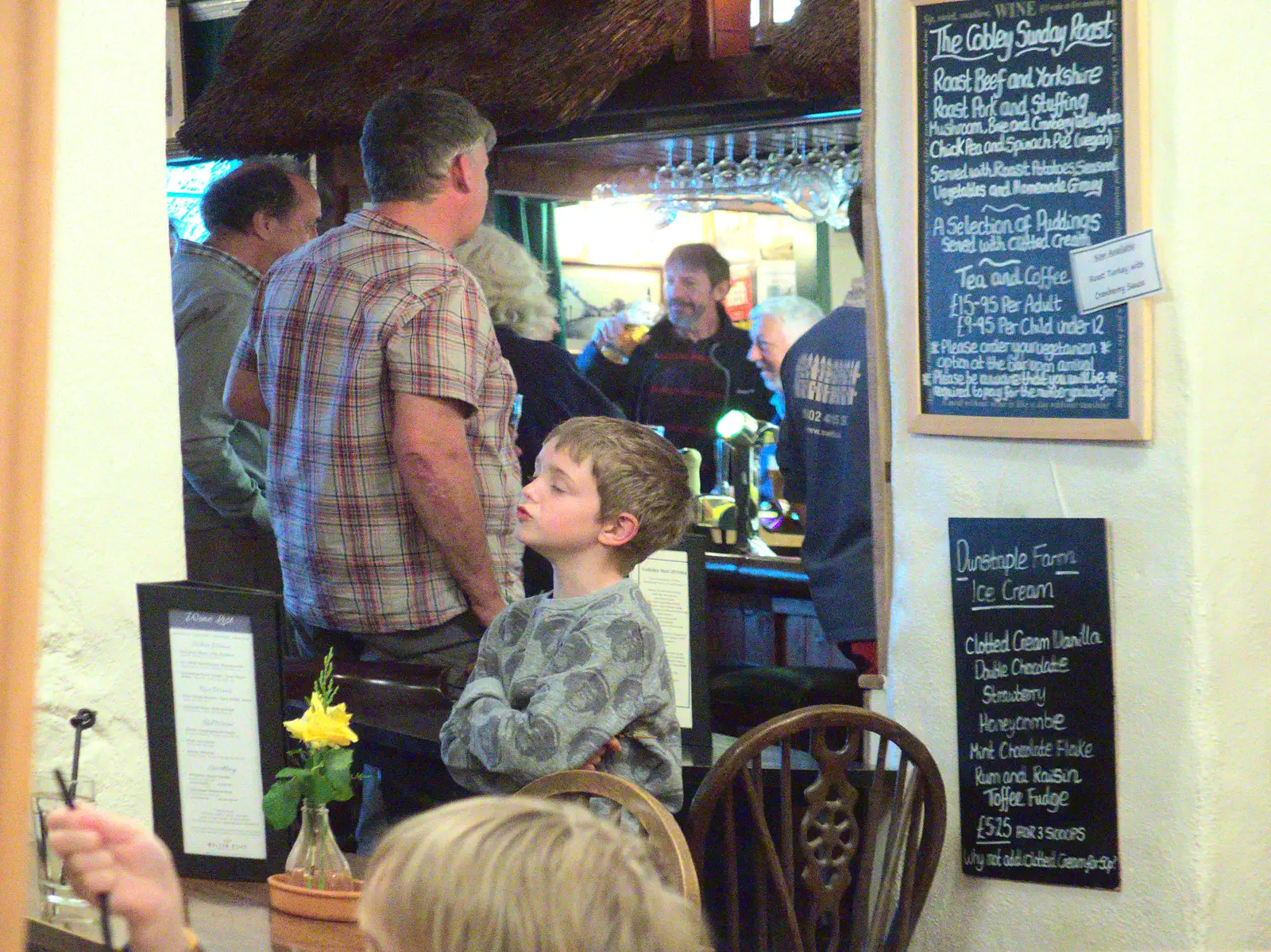 Fred's in the zone checking the specials menu, from Grandma J's and a Day on the Beach, Spreyton and Exmouth, Devon - 13th April 2017