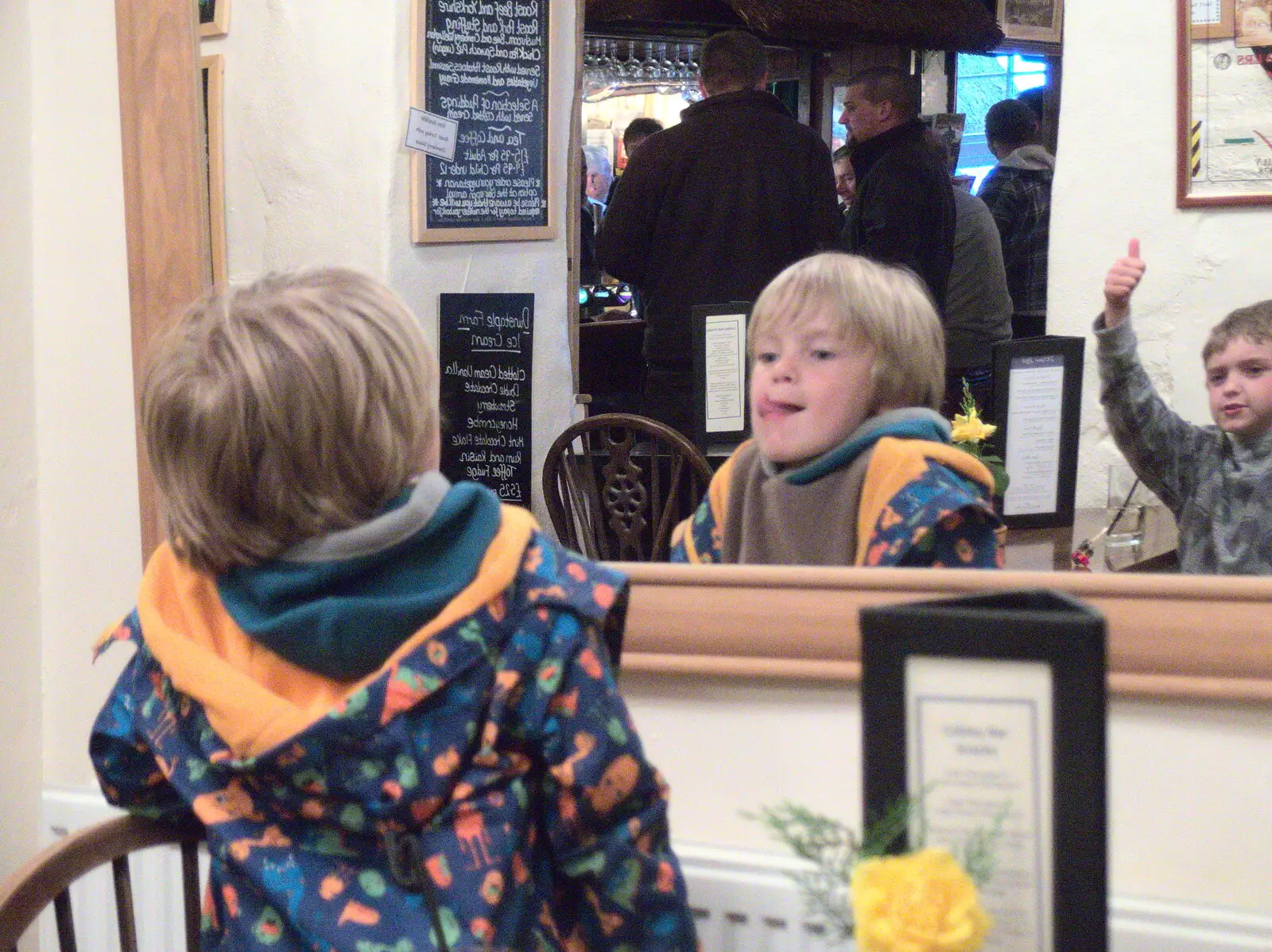 Harry admires his reflection, from Grandma J's and a Day on the Beach, Spreyton and Exmouth, Devon - 13th April 2017