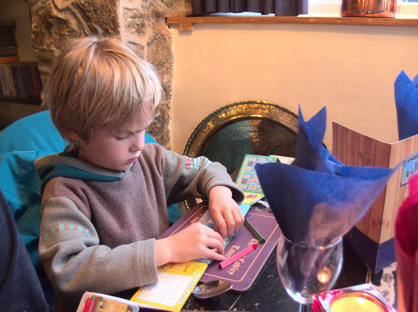 Harry does some colouring, from Grandma J's and a Day on the Beach, Spreyton and Exmouth, Devon - 13th April 2017