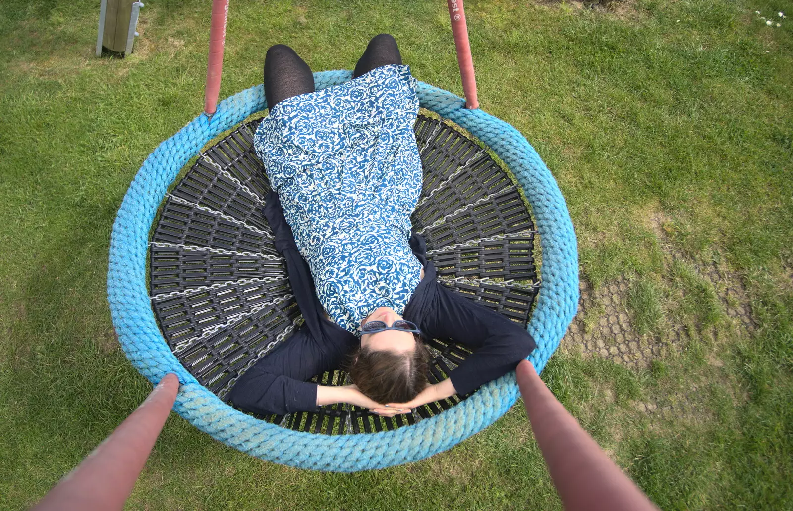 Isobel has a swing, from Grandma J's and a Day on the Beach, Spreyton and Exmouth, Devon - 13th April 2017