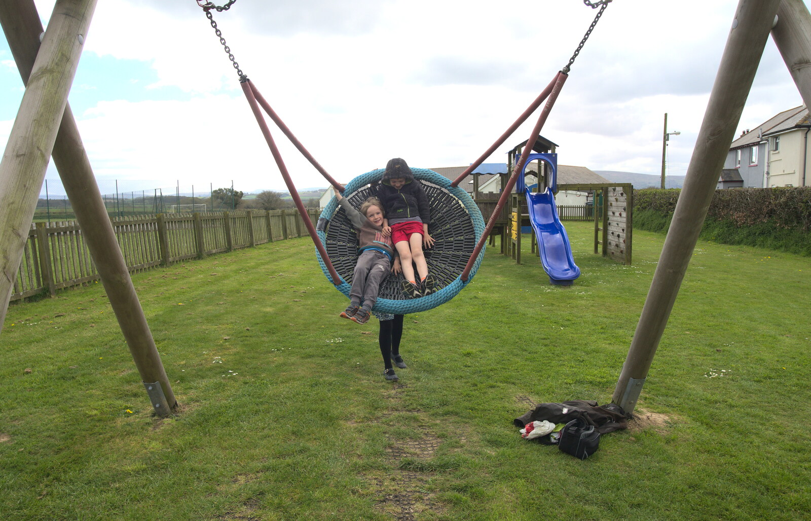 Isobel swings the boys around from Grandma J's and a Day on the Beach, Spreyton and Exmouth, Devon - 13th April 2017