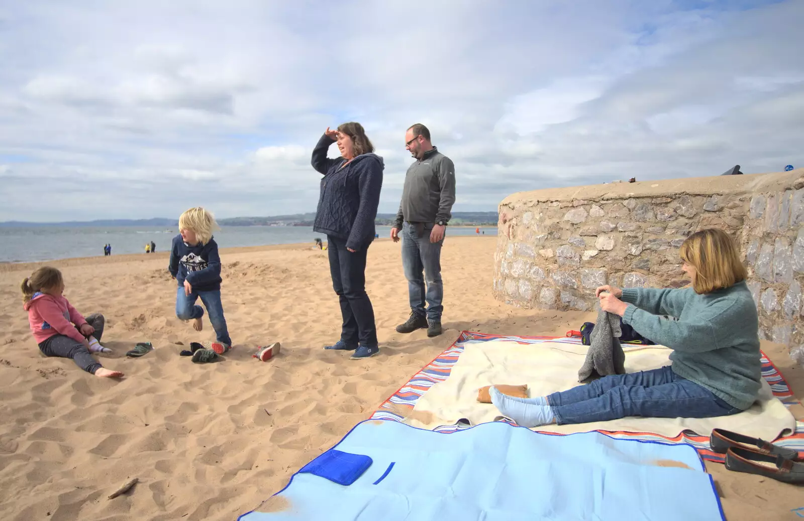 Sis looks out to sea, from Grandma J's and a Day on the Beach, Spreyton and Exmouth, Devon - 13th April 2017