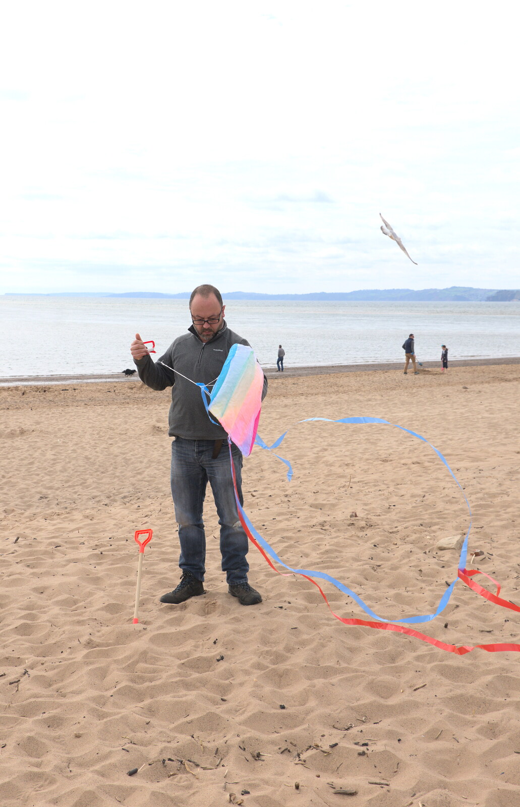 Matt reels in a kite from Grandma J's and a Day on the Beach, Spreyton and Exmouth, Devon - 13th April 2017