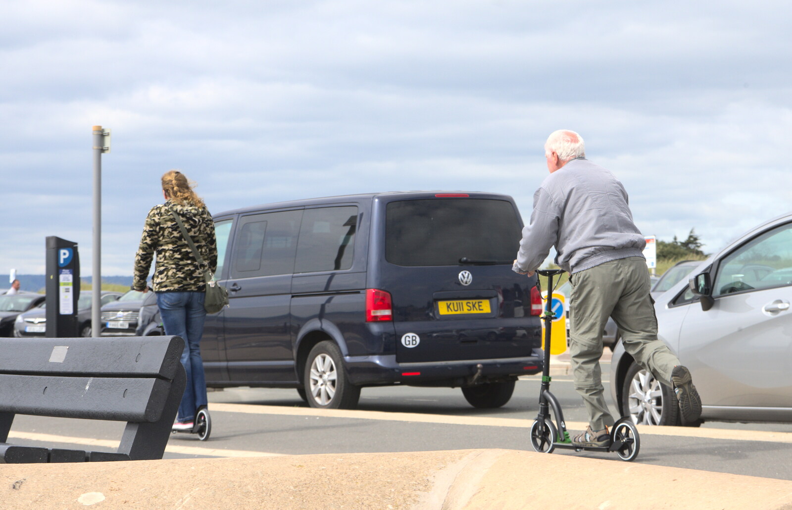An old dude scoots by from Grandma J's and a Day on the Beach, Spreyton and Exmouth, Devon - 13th April 2017
