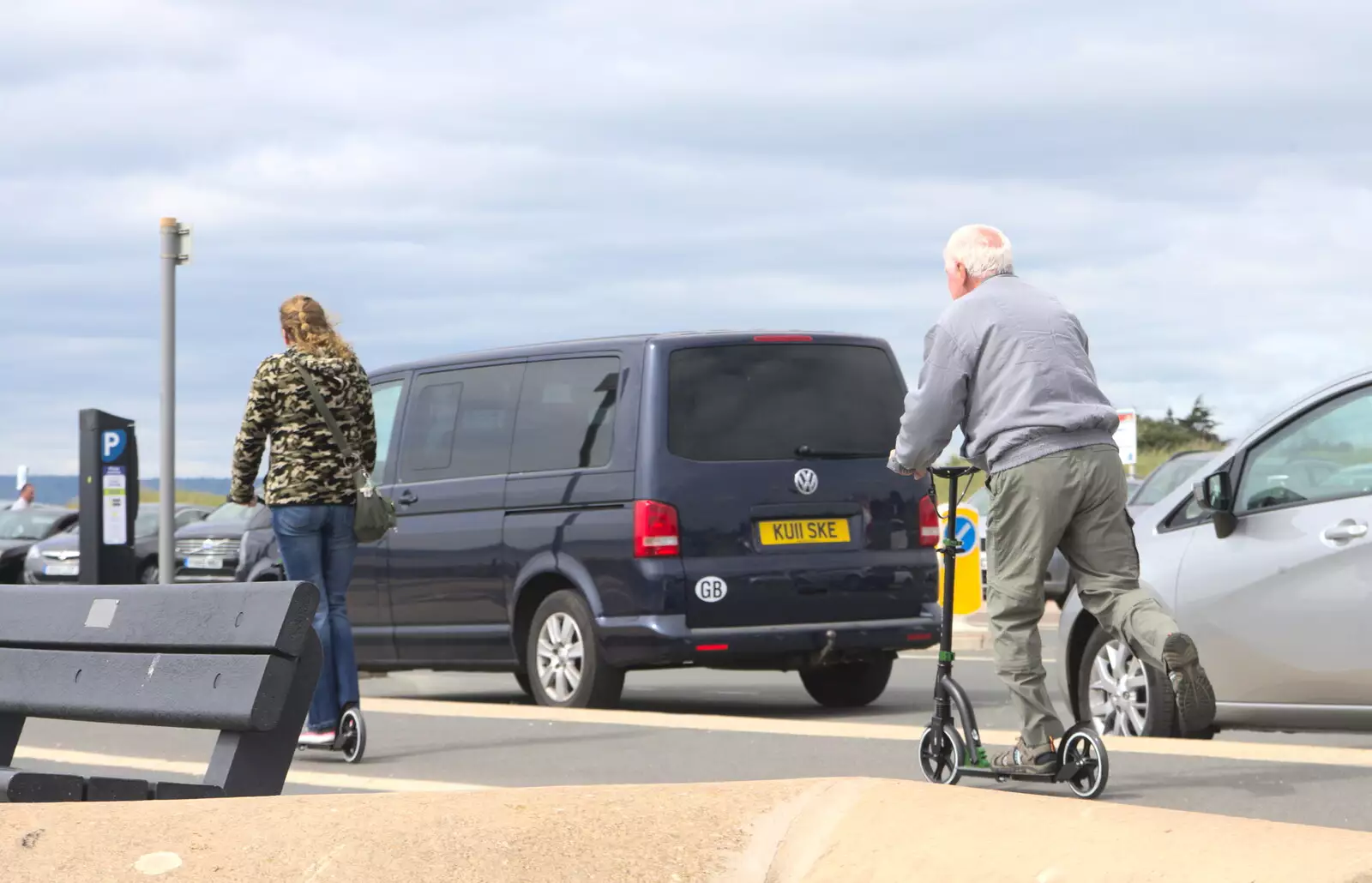 An old dude scoots by, from Grandma J's and a Day on the Beach, Spreyton and Exmouth, Devon - 13th April 2017