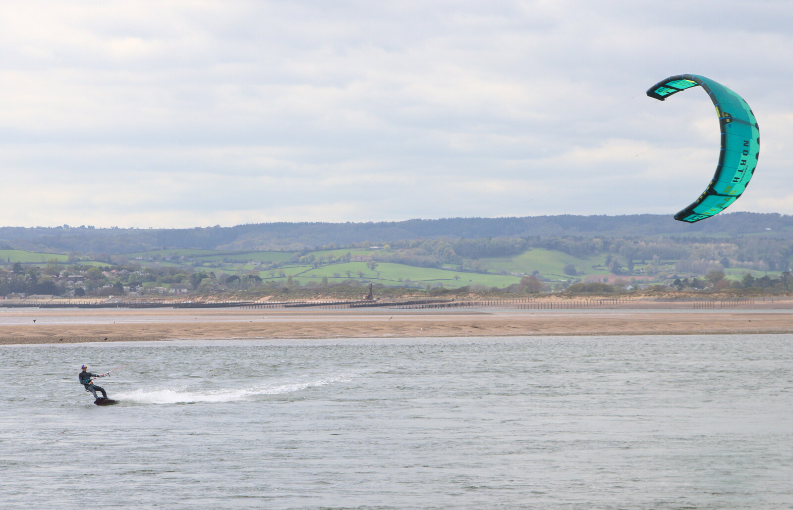 A kite-surfer scoots by from Grandma J's and a Day on the Beach, Spreyton and Exmouth, Devon - 13th April 2017