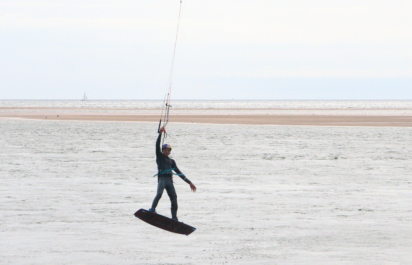 An airborne kite surfer from Grandma J's and a Day on the Beach, Spreyton and Exmouth, Devon - 13th April 2017