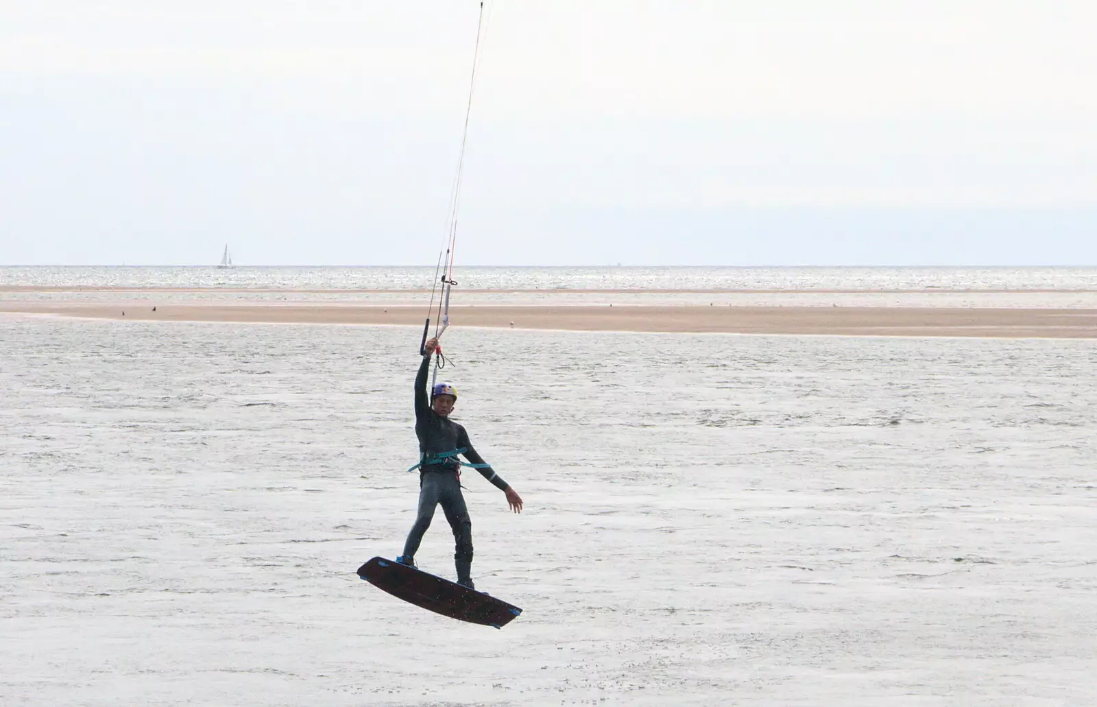 An airborne kite surfer, from Grandma J's and a Day on the Beach, Spreyton and Exmouth, Devon - 13th April 2017