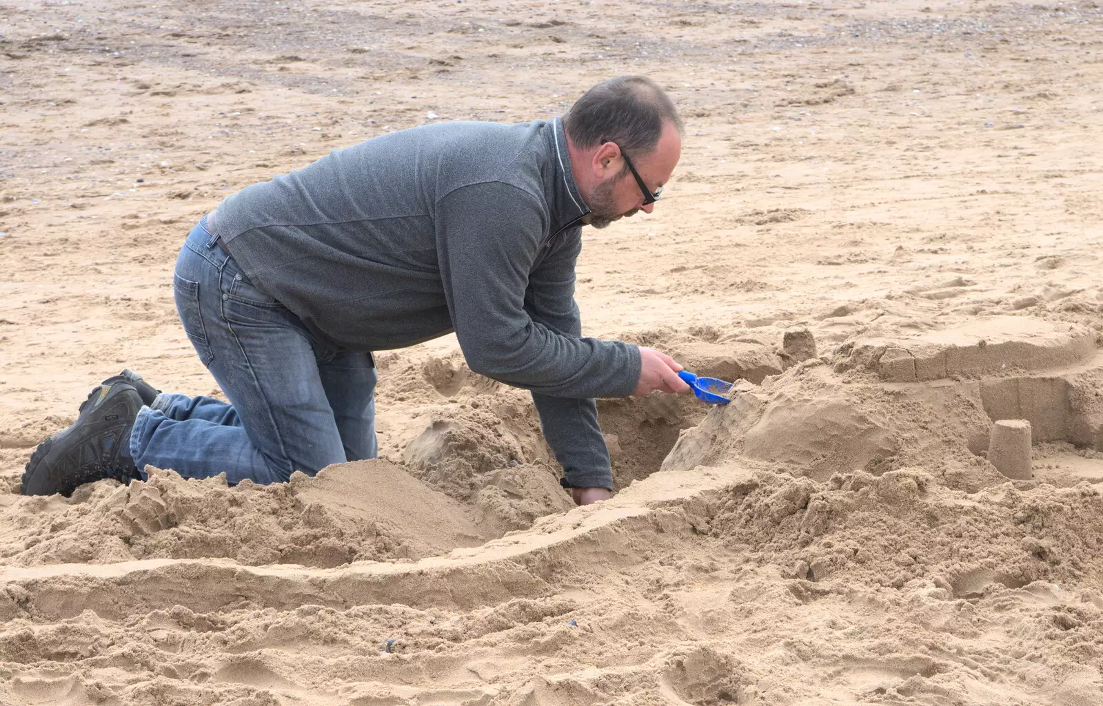 Matt builds sandcastles, from Grandma J's and a Day on the Beach, Spreyton and Exmouth, Devon - 13th April 2017