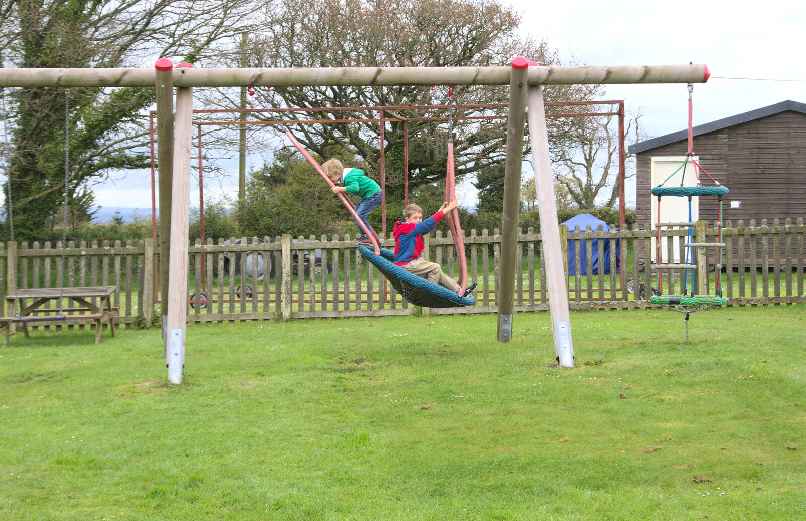 The boys are on the swing again from A Barbeque, Grimspound and Pizza, Dartmoor and Exeter, Devon - 15th April 2017
