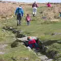 Fred messes around in an iron-age water course, A Barbeque, Grimspound and Pizza, Dartmoor and Exeter, Devon - 15th April 2017