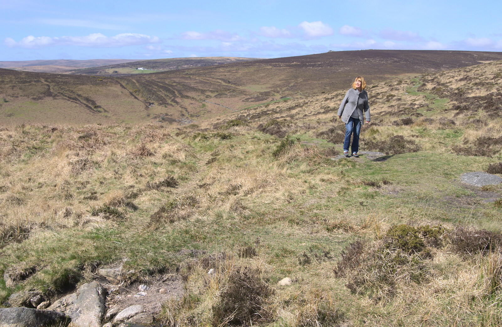 Mother climbs up from A Barbeque, Grimspound and Pizza, Dartmoor and Exeter, Devon - 15th April 2017