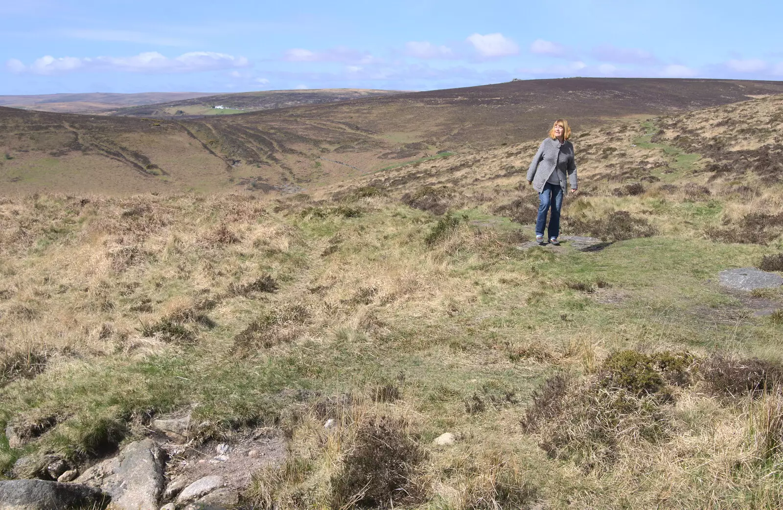 Mother climbs up, from A Barbeque, Grimspound and Pizza, Dartmoor and Exeter, Devon - 15th April 2017