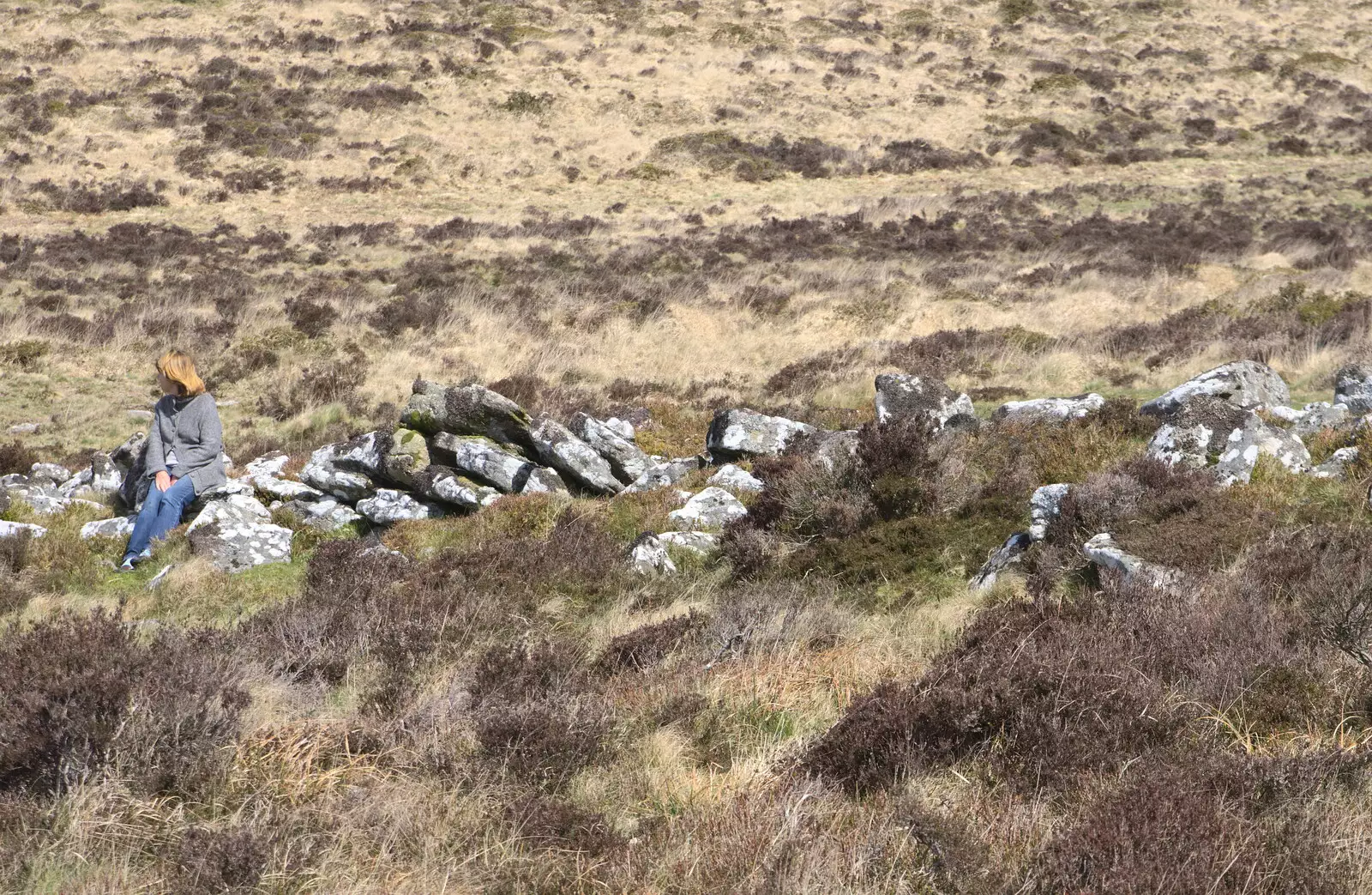 Mother sits down for a rest, from A Barbeque, Grimspound and Pizza, Dartmoor and Exeter, Devon - 15th April 2017