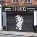 Marilyn Monroe on a tattoo-shop roller blind, A Barbeque, Grimspound and Pizza, Dartmoor and Exeter, Devon - 15th April 2017