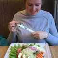 Isobel contemplates her £15 open sandwich, A Trip to Reykjavik, Iceland - 20th April 2017