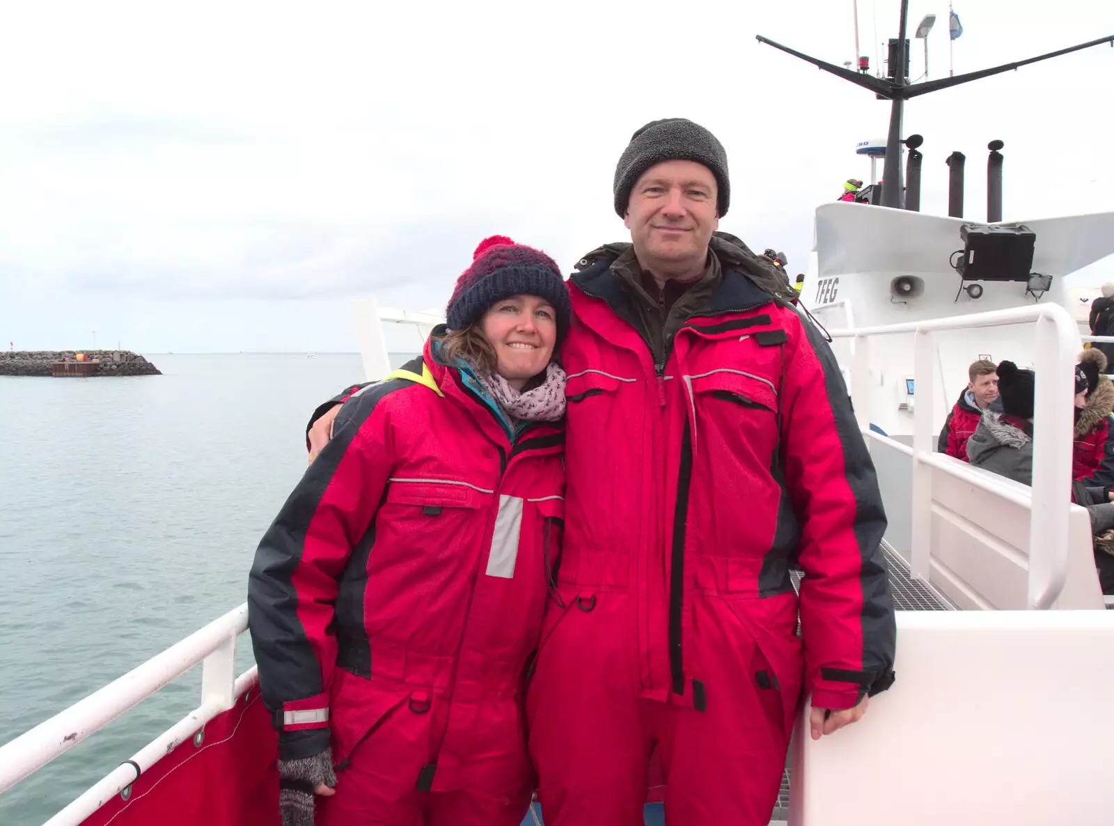 Isobel and Nosher in their red Michelin-man suits, from Hallgrímskirkja Cathedral and Whale Watching, Reykjavik - 21st April 2017